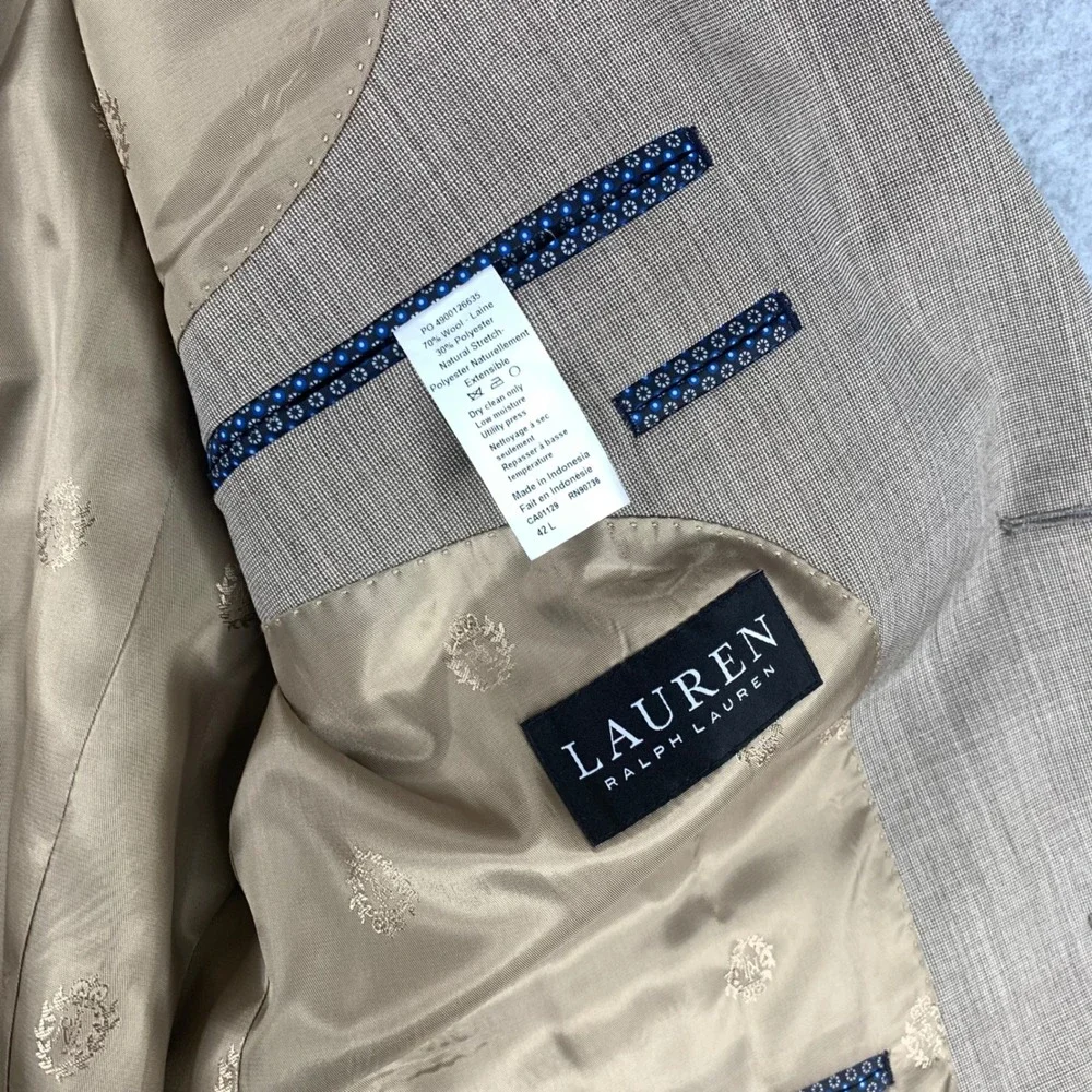 Lauren Ralph Lauren‎ Blazer 42L Brown Wool Blend Natural Stretch Jacket